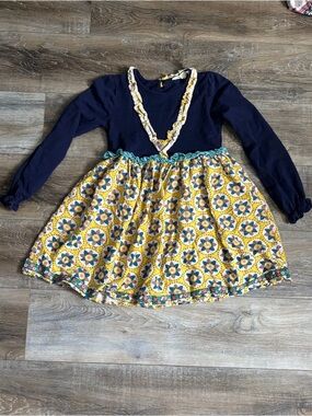 Matilda Jane Navy and Yellow Floral Ruffle-Trim Dress size 10